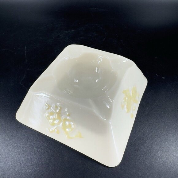 Vintage Belleek Ivory Porcelain Squared Raised Ashtray Dish Yellow Luster VTG - Picture 8 of 16